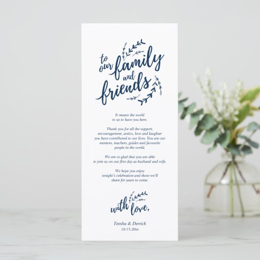 Rustige plaats instelling binnenpartij bedankt kaa programmakaart (Staand voorkant)