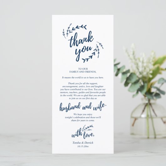 Rustige plaats instelling binnenpartij bedankt kaa programmakaart (Staand voorkant)