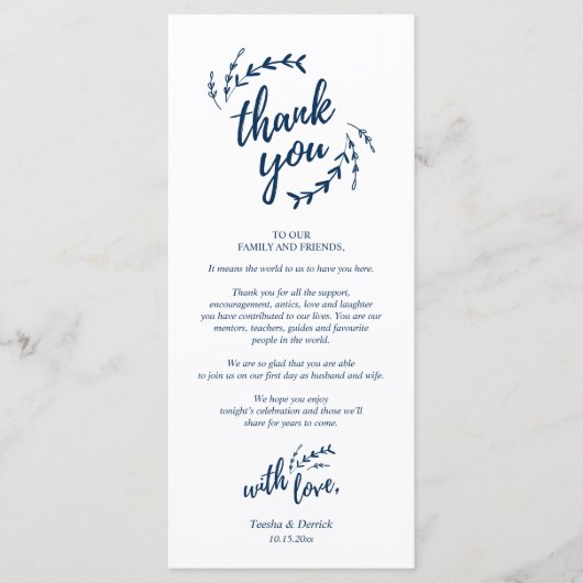 Rustige plaats instelling binnenpartij bedankt kaa programmakaart (Voorkant)