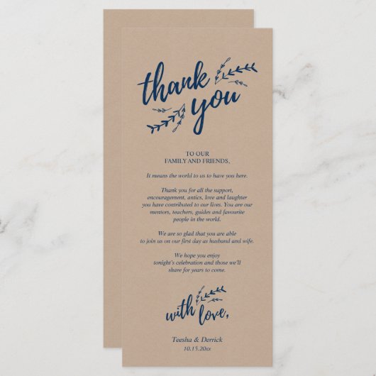 Rustige plaats instelling binnenpartij bedankt kaa programmakaart (Voorkant / Achterkant)