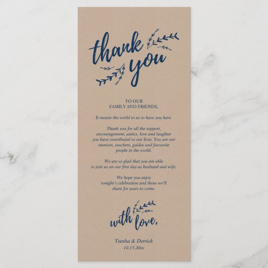 Rustige plaats instelling binnenpartij bedankt kaa programmakaart (Voorkant)