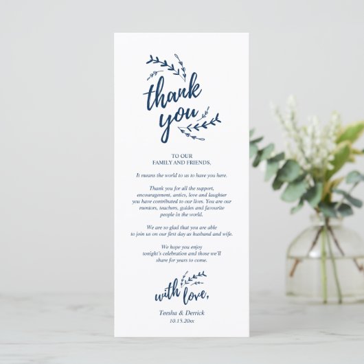 Rustige plaats instelling binnenpartij bedankt kaa programmakaart (Staand voorkant)