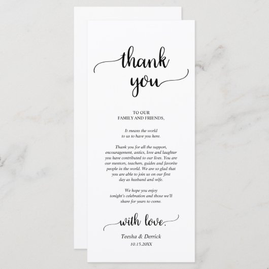 Rustige plaats instelling binnenpartij bedankt kaa programmakaart (Voorkant / Achterkant)