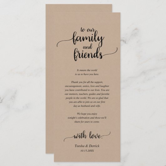 Rustige plaats instelling binnenpartij bedankt kaa programmakaart (Voorkant / Achterkant)