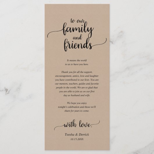 Rustige plaats instelling binnenpartij bedankt kaa programmakaart (Voorkant)