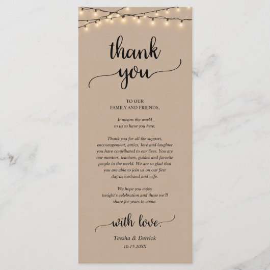 Rustige plaats instelling binnenpartij bedankt kaa programmakaart (Voorkant)