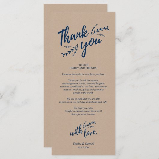 Rustige plaats instelling binnenpartij bedankt kaa programmakaart (Voorkant / Achterkant)