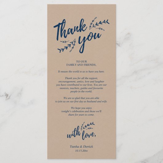 Rustige plaats instelling binnenpartij bedankt kaa programmakaart (Voorkant)