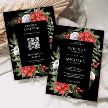 Rustige Poinsettia QR Code Kerst Zwart Bruiloft