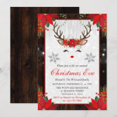 Rustige Poinsettia Reindeer Face kerstavond Kaart (Voorkant / Achterkant)