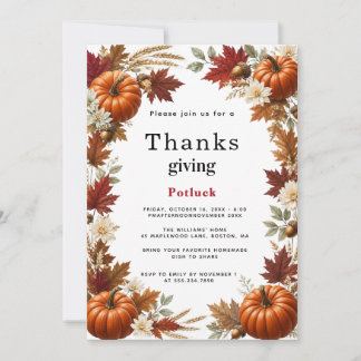 Rustige Pompoen Herfst Thanksgiving Potluck Kaart