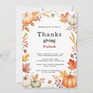 Rustige Pompoen Herfst Thanksgiving Potluck Kaart