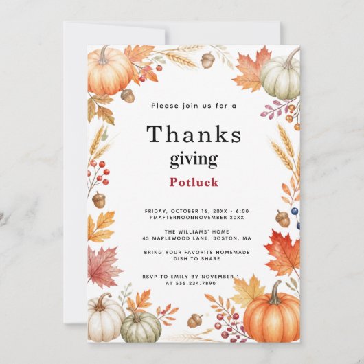 Rustige Pompoen Herfst Thanksgiving Potluck Kaart (Voorkant)