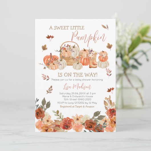 Rustige Pompoenen Baby shower Valsbladeren Kaart (Staand voorkant)