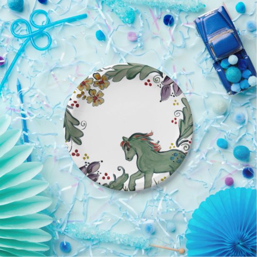 Rustige Pony Paarden Blauwgroen kleurrijk vuurvast Papieren Bordje (Feest)