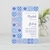 Rustige Portugese Tegel Blue White Wedding Kaart (Staand voorkant)