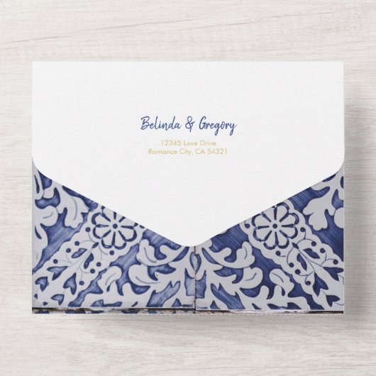 Rustige Portugese Tegels Bieden QR-code All In One Uitnodiging (Achterkant)