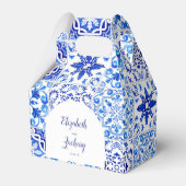 Rustige Portugese Tegels Blue White Arch Wedding Bedankdoosjes (Voorkant Zijde)