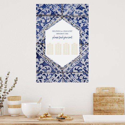 Rustige Portugese Tegels Wedding Seating Chart Poster (Keuken)