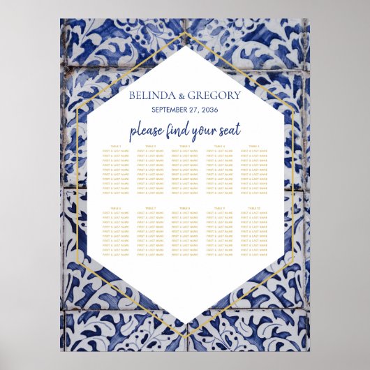 Rustige Portugese Tegels Wedding Seating Chart Poster (Voorkant)