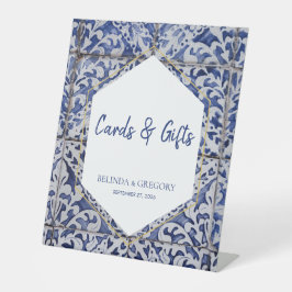 Rustige Portugese tiles Wedding Cards & Gifts Reclamebord Met Voetstuk