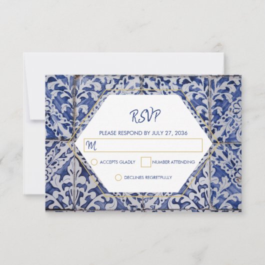 Rustige Portugese Tiles Wedding RSVP-kaarten RSVP Kaartje (Voorkant)