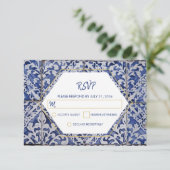 Rustige Portugese Tiles Wedding RSVP-kaarten RSVP Kaartje (Staand voorkant)
