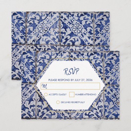 Rustige Portugese Tiles Wedding RSVP-kaarten RSVP Kaartje (Voorkant / Achterkant)