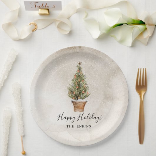 Rustige Prettige feestdagen kerstboom Papieren Bordje (Huwelijk)