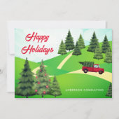 Rustige Prettige feestdagen Red Truck Tree Busines Feestdagenkaart (Voorkant)