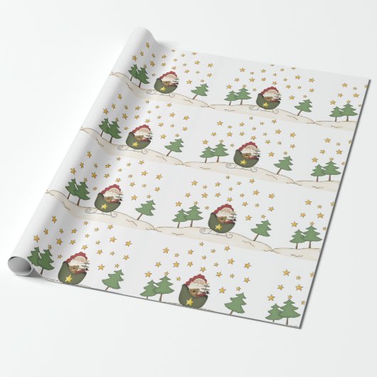 Rustige primitieve kerstman in het land cadeaupapier (Uitgerold)