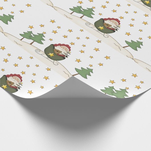 Rustige primitieve kerstman in het land cadeaupapier (Hoek)