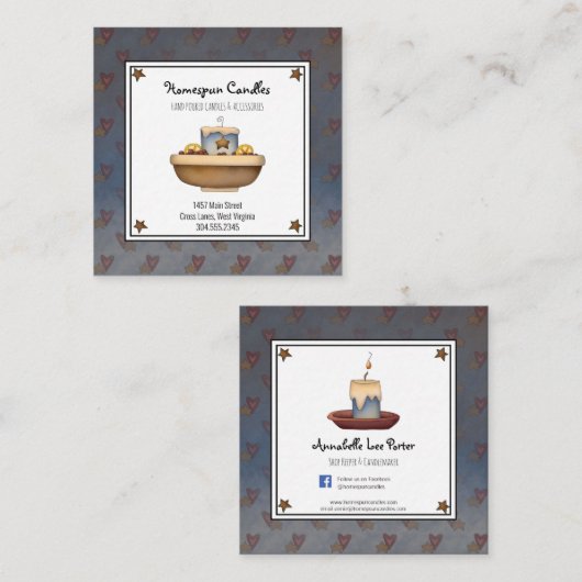 Rustige primitieve landgrubby-kaars en sterren vierkante visitekaartje (Voorkant / Achterkant)