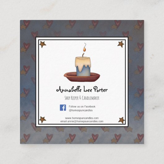 Rustige primitieve landgrubby-kaars en sterren vierkante visitekaartje (Achterkant)