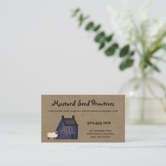 Rustige primitieve Saltbox House & Sheep Country B Visitekaartje (Staand voorkant)