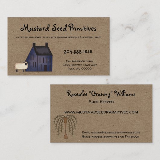 Rustige primitieve Saltbox House & Sheep Country B Visitekaartje (Voorkant / Achterkant)