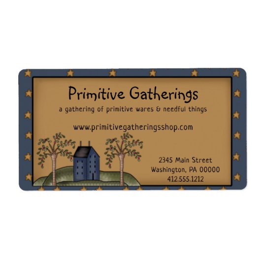 Rustige primitieve verzenddoos en sterrenverzendin etiket (Voorkant)