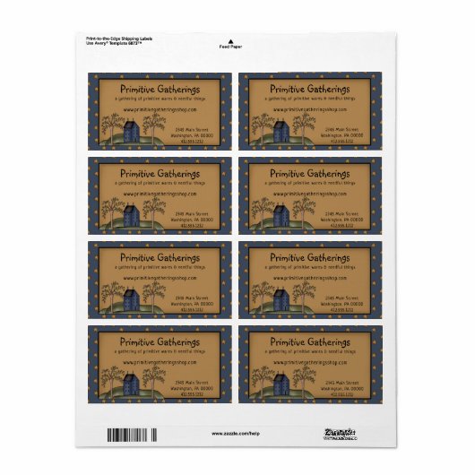 Rustige primitieve verzenddoos en sterrenverzendin etiket (Full Sheet)