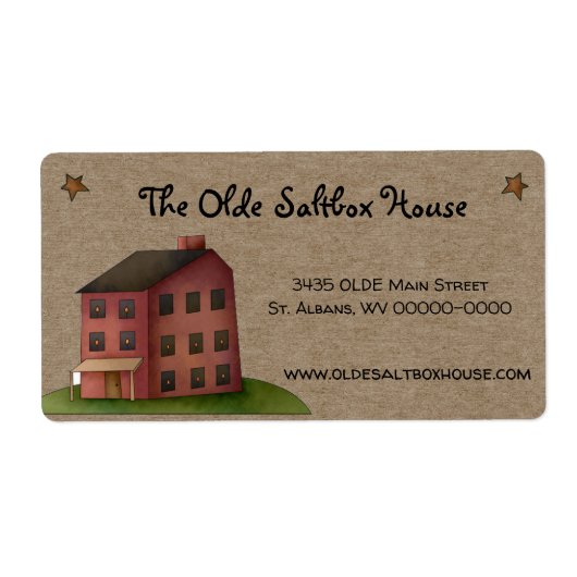 Rustige Primitive Country Saltbox House Shipping Etiket (Voorkant)