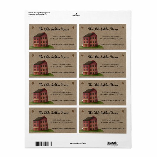 Rustige Primitive Country Saltbox House Shipping Etiket (Full Sheet)