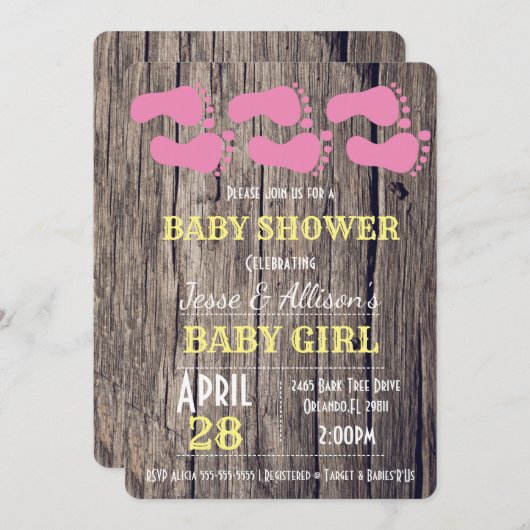 Rustige Prints Baby Girl Baby shower uitnodigen Kaart (Voorkant / Achterkant)