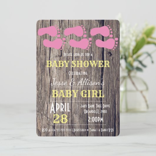 Rustige Prints Baby Girl Baby shower uitnodigen Kaart (Staand voorkant)