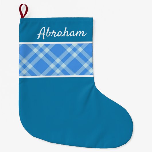 Rustige Pset-patroonblauw aangepaste naam Grote Kerstsok (Voorkant)