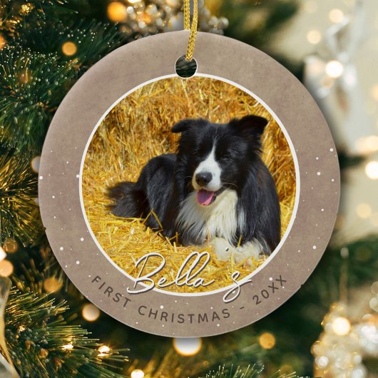 Rustige Puppy Eerste Kerstmis Hond Foto Keramisch Ornament