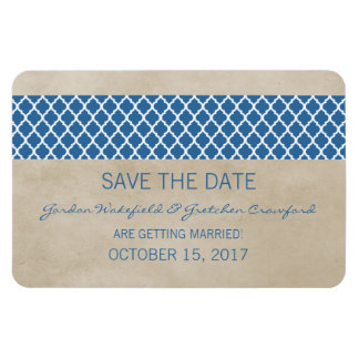 Rustige Quatrefoil Save the Date Magnet, Blue Magneet