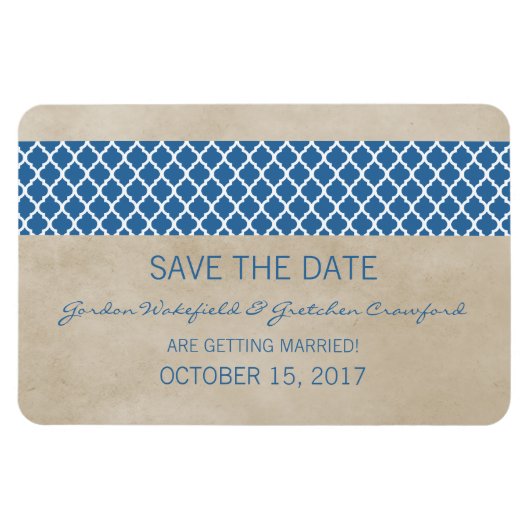 Rustige Quatrefoil Save the Date Magnet, Blue Magneet (Horizontaal)