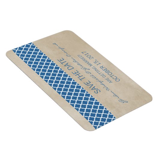 Rustige Quatrefoil Save the Date Magnet, Blue Magneet (Rechterzijde)