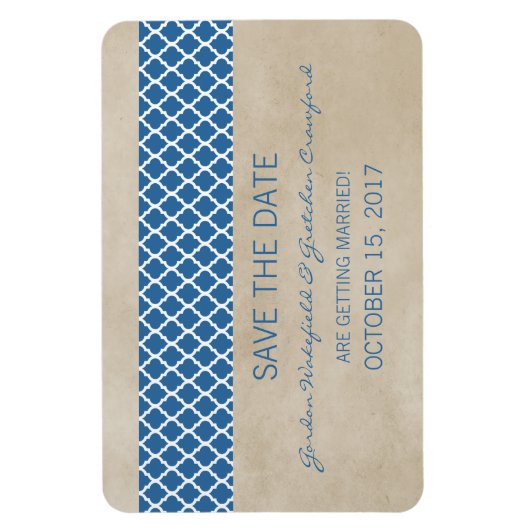 Rustige Quatrefoil Save the Date Magnet, Blue Magneet (Verticaal)