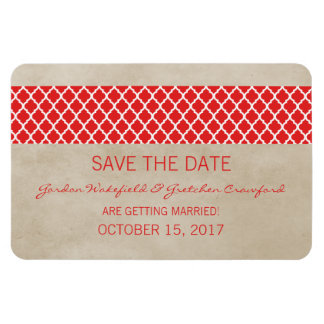 Rustige Quatrefoil Save the Date Magnet, Red Magneet