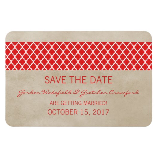 Rustige Quatrefoil Save the Date Magnet, Red Magneet (Horizontaal)